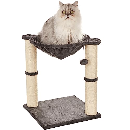 Amazon Basics Katzen-Kratzbaum mit Haus, Hängematte, Bett und Kratzstamm, 41 x 51 x 41 cm, grau