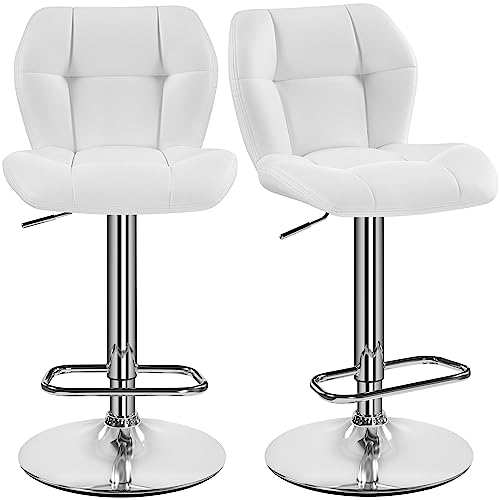 Yaheetech Barhocker 2er Set Höhenverstellbar 360°Drehbar Barstühle Küchenstühle mit Rückenlehne und Fußstütze, Barstuhl PU-Kunstleder Sitzhöhe 62,5 cm - 84,5 cm für die Küche, Weiß
