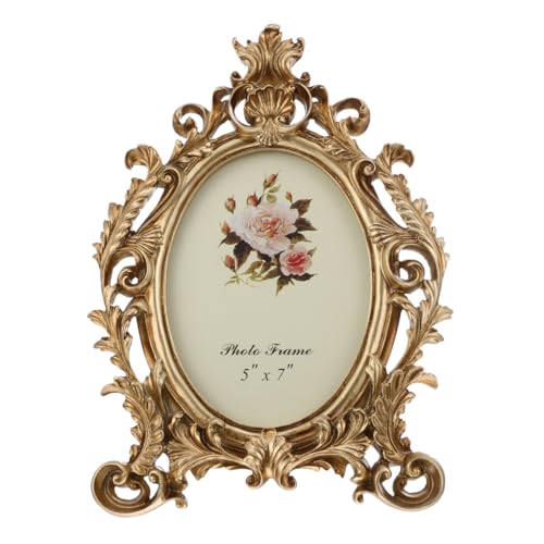 BESPORTBLE Retro-Bilderrahmen, Vintage-Stil, goldene Blume, oval, antike Bilderrahmen, Tischdekoration, 17,8 cm, für Heimbüro, DIY-Bilderrahmen