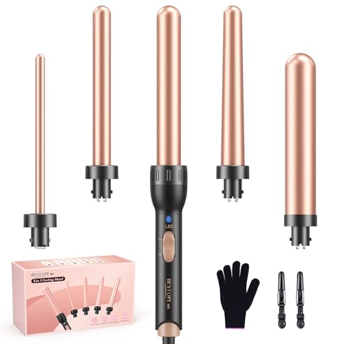 BESTOPE MIX Lockenstab, 5 in 1 Keramik Lockenstab Set mit Verschiedenen Aufsätzen für Große und Kleine Locken, 9-32mm Schnellaufheizung 2 Einstellbare Temperatur für Lange kurze Haare