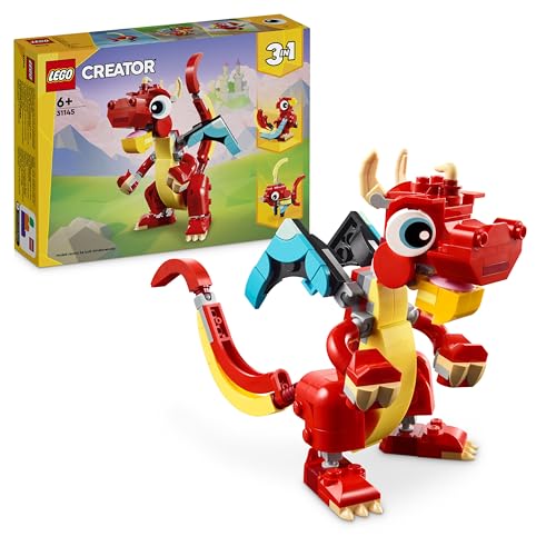 LEGO Creator 3in1 Roter Drache, Spielzeug mit 3 Tierfiguren inkl. Roter Drache, Fisch und Phönix, Tiere-Set für Kinder, Geschenk für Jungs und Mädchen ab 6 Jahren 31145