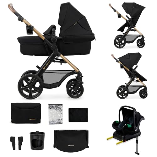 Kinderkraft MOOV2 Kinderwagen 4 in 1 Kinderwagenset bis 26 kg mit Kindersitz I-SIZE 40-75 cm, Buggy Funktion, Liegeposition verstellbar, Große ausziehbare Verdeck, Eva-Schaum-Räder, Schwarz