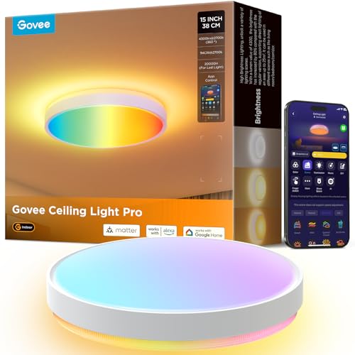 Govee Deckenlampe RGBIC 48,5W, Smart Led Deckenleuchte 4300lm Kompatibel mit Matter, Alexa & Google Assistant, Deckenlampe Led Ø38cm Lamp Dimmbar mit Hintergrundbeleuchtung für Wohnzimmer Schlafzimmer