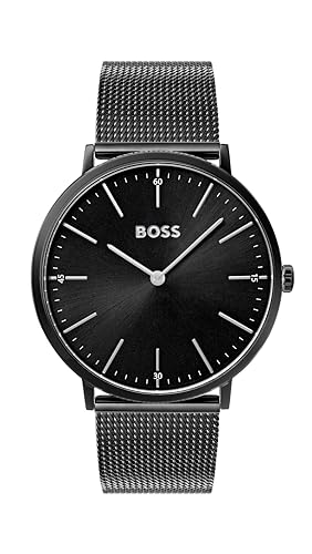 BOSS Analog Quarzuhr für Herren Kollektion Horizon mit Schwarzes Edelstahl-Mesh-Gliederarmband - 1513542