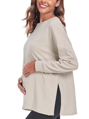 Ecavus Damen Umstandsshirt Langarm Loose Fit umstandstop Umstandskleidung Herbst&Winter