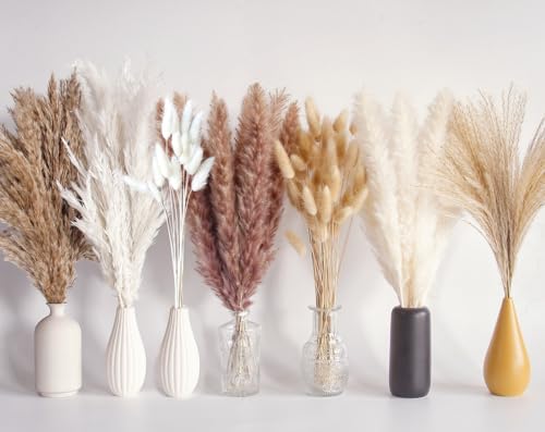 125 Stück getrocknetes Pampasgras-Bouquet, Boho-Tischdeko, Bunny-Tails-Trockenblumen, braunes und weißes Pampasgras für Hochzeiten, Wohnkultur, rustikale Partys und Baby-Dusche-Dekorationen