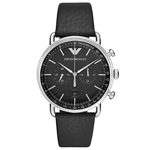 Emporio Armani Watch For Men, 2 sub dial Chronograph Movement and 43mm Case Size with Stainless steel, Leather or Silicone strap Holzkohle und Schwarz , 43MM