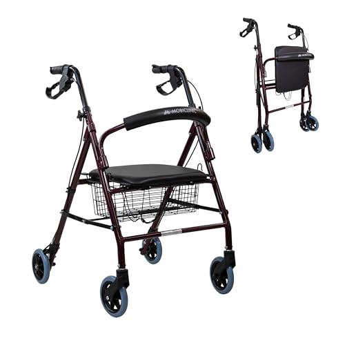 Mobiclinic®, Rollator, Escorial, Europäische marke, Faltbar und leicht, Feststellbare handbremsen, Gehhilfe, Aluminium, Abnehmbarer korb, Mit sitzfläche rückenlehne, Bordeaux
