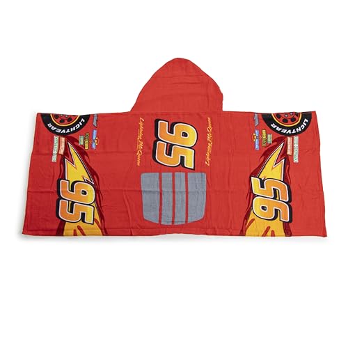 Jay Franco Disney Pixar Cars Lightning McQueen – Kapuzenponcho-Badetuch 56 x 130 cm, 100% Baumwolle, Umkleideponcho für Kinder