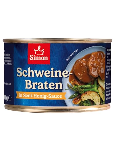 SIMON Schweinebraten in Senf-Honig-Sauce 400 g I Zartes Fleisch in würziger Sauce I Fertiggericht in recyclebarer Konserve I Authentische Hausmannskost