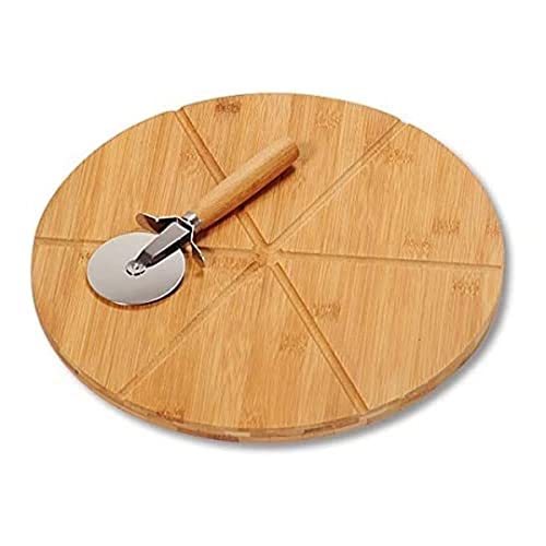 Kesper |Pizza-Teller mit Pizza-Schneider, Material: FSC®-zertifizierter Bambus, Maße: ø 32 cm, Stärke: 1.5 cm, Farbe: Braun | 58462
