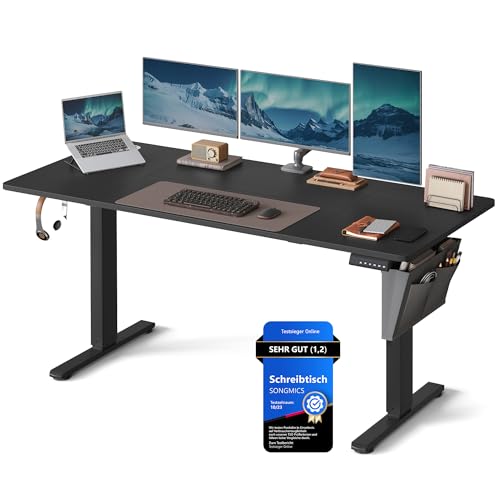 SONGMICS Höhenverstellbarer Schreibtisch elektrisch, 160 x 70 cm, Verstellbarer Tisch, Memory-Funktion für 4 Höhen, für Büro, tintenschwarz LSD136B01