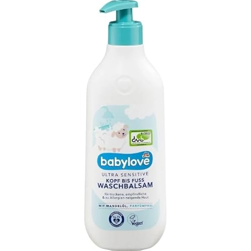 Babylove Ultra Sensitive Waschbalsam Kopf bis Fuß für Babys, Mit Mandelöl, Parfümfrei, Von Geburt an 500 ml