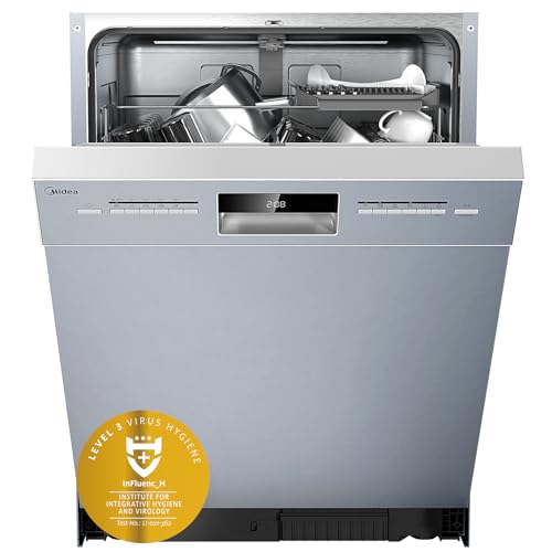 Midea SU 5.35X14CS Geschirrspüler Unterbau, 14 MGD, Spülmaschine 60 cm, Home Connect, Hygienepflege+, Maschinenpflege+, Extra Trocknung, Halbe Beladung, 44 db, Startverzögerung, Edelstahl