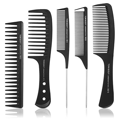 Popuppe 5 Stücke HaarKamm Set,Barbier Kamm mit Griff Haarstyling Zahnkamm Antistatischer Grobzinkiger,Profi Friseur Kamm für Männer und Frauen