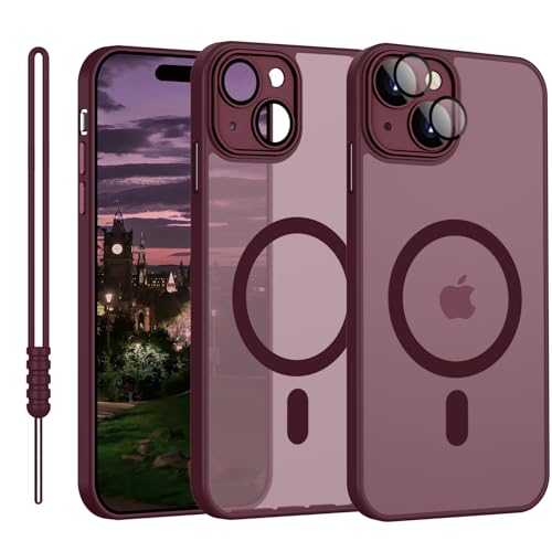 iPhone 15 Hülle mit MagSafe, Hanyhülle iPhone 15 Magnetisch Leicht Dünn Matte Touch Kameraschutz, Kratzfeste Anti-Gelb rutschfest Schutz Stoßfest Hülle Dunkel Rot