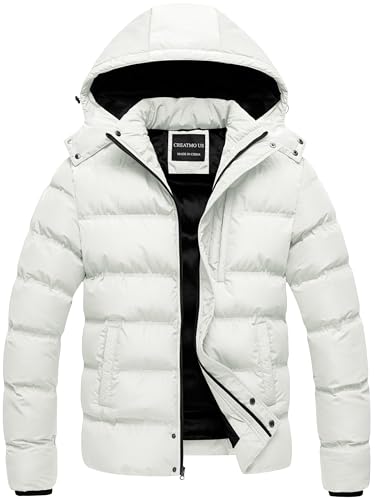 CREATMO US Herren-Puffer-Jacke, wasserdichter, warmer Parka für Winter, dicker Skimantel, Weiss/opulenter Garten, XL