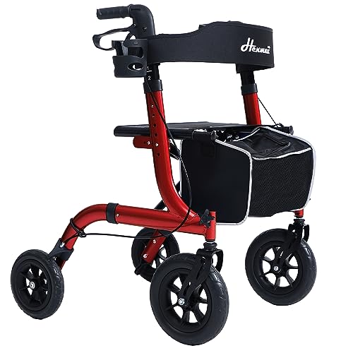 Rollator Faltbar mit Sitzpolster, Einkaufstasche & Stockhalter – Höhenverstellbar, Leicht & Schmal für Senioren – Gehwagen mit Bremse, 10