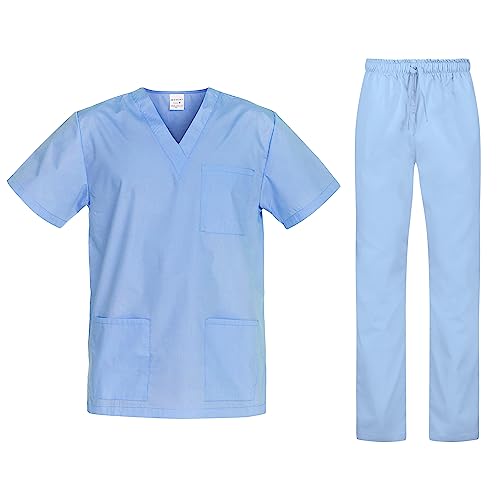 B-well Cesare Unisex-Schrubb-Set Schlupfkasack + Schlupfhose Set Medizin Arzt Uniform Schlupfjacke Oberteil mit Hose Medizinische Berufsbekleidung Blau M