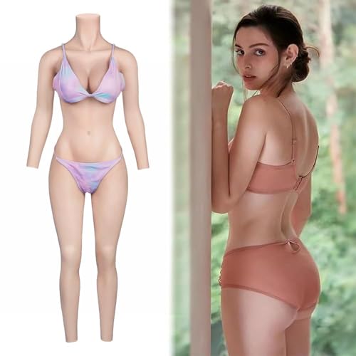 Minaky Silikon Brüste Silikon Bodysuit Brustformen Brustplatte mit Armen und Katheter für Transgender Crossdresser-Insertable, C Cup，Elfenbein