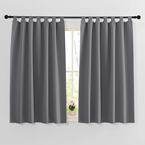 PONY DANCE Gardinen Kurz Schlaufenschal 2er Set - Küchen Vorhänge Kurz H 145 x B 140 cm Blickdichte Gardinen Grau Verdunklungsvorhänge Kinderzimmer Thermovorhang gegen Kälte