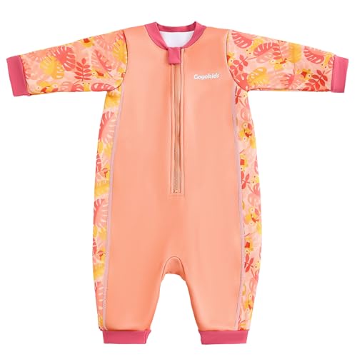 Gogokids Baby Neoprenanzug 0-3 Jahre Kleinkind Thermobadeanzug, Front-Reißverschluss Baby Badeanzug mit Fleece Futter, Langarm Sonnen & Schwimmschutz Jung Mädchen für Schwimmen, Strand & Wasserspiel