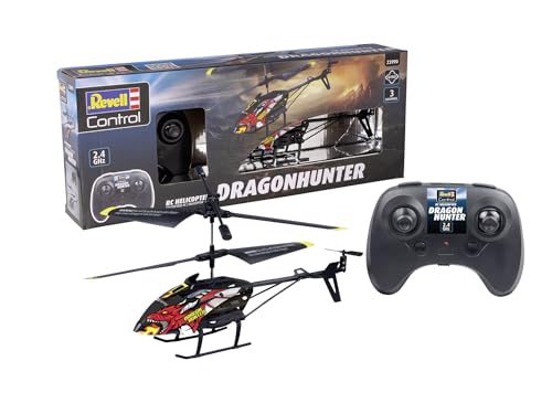 Revell Control, RC Helicopter Dragon Hunter, 3-Kanal GHz-Fernsteuerung, Elektronischer Gyro, Stabiles Rumpfwerk, Ersatzrotoren Inklusive, LiPo Akku und Ladegerät, Länge 23 cm, Ab 8 Jahren