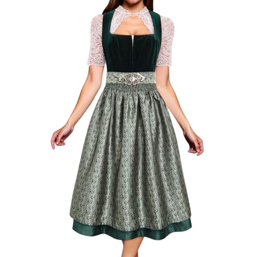 Oktoberfest Zweiteiliges Kleid für Damen – Tradition Trachtenkleid mit Jacquard-Muster, ideal für Festlichkeiten Freizeit besondere Anlässe & Cosplay-Outfits (Green #3, M)