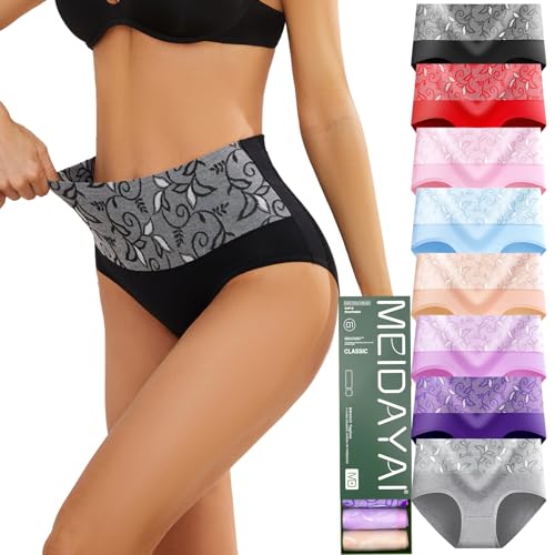MEIDAYAI Unterhosen Damen, 8er Pack Stretch Baumwolle Hohe Taille Slips Damen Atmungsaktiv Panties Weich Frauen Unterwäsche