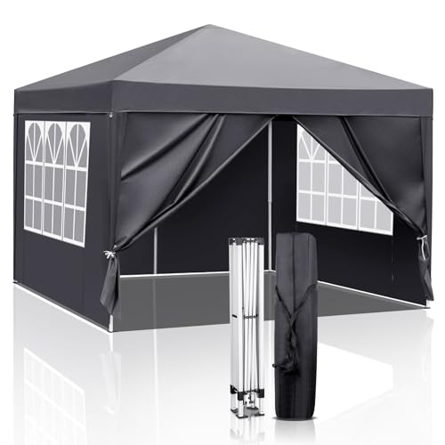 TactFire Pavillon 3x3 m,Faltpavillon,Wasserdicht Stabil Winterfest UV Schutz 50+,420D Oxford,Faltbar Höhenverstellbar,Partyzelt,Gartenzelt,Für Garten Camping,Outdoor,Grau,4 Seitenteilen