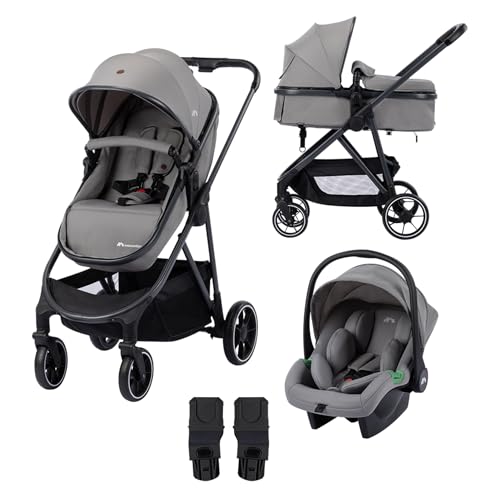 Bebeconfort Breeze Trio, Baby Kinderwagen 3 in 1 mit Kindersitz, 0-22 kg (0-4 Jahre), Reversibler & Leichter Kinderwagen Set, i-Size Kindersitz, Kompakter Faltmechanismus, Mineral Grey