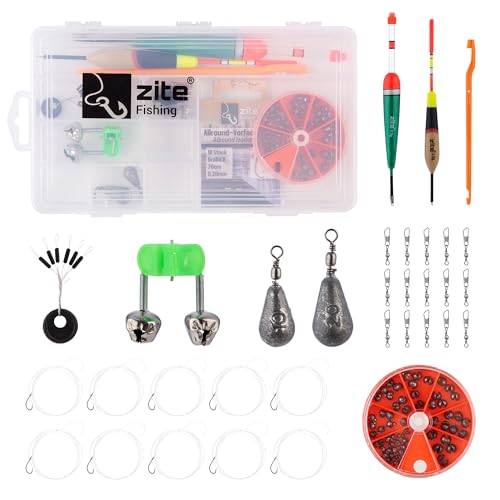 Zite Fishing Angelzubehör Sortiment Basic – Allround Angelausrüstung Set – Tacklebox mit Blei, Posen, Vorfachhaken & Mehr – Aal, Barsch, Forelle, Karpfen, Zander Zubehör Angeln