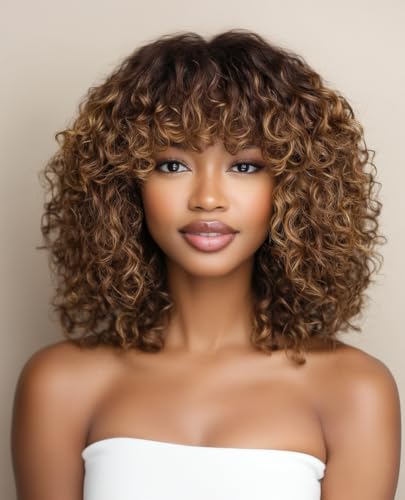 FASHION IDOL Bob Curly Echthaar-Perücken mit Pony Jerry Curl Bob Perücken Echthaar Brasilianische Virgin Echthaar Keine Lace Front Perücken für Frauen