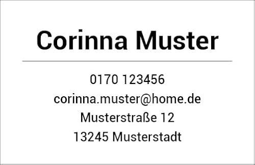 Visitenkarten personalisiert mit Ihrem Wunschtext. 85x55mm Groß Top Qualität direkt vom Hersteller 