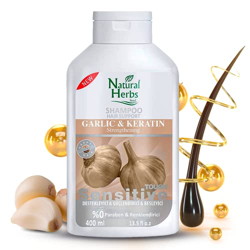 Seed Natural Herbs Keratin Knoblauch Shampoo 400 ml- Geruchlos-Ideal für trockene Kopfhaut und strapaziertes Haar- Anti Haarausfall Frauen & Männer - Keratin Haarkur