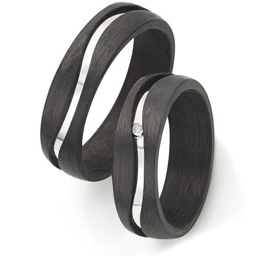 Blue Moon Diamonds Paar 925 Silberringe und Carbon Eheringe Hochzeitsringe Verlobungsringe Trauringe Partnerringe, Sterlingsilber | SR1938