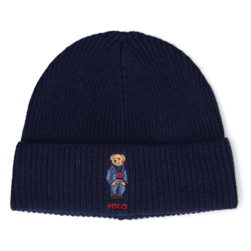 POLO RALPH LAUREN Herren Solid Denim Bear Beanie, Klassisches Marineblau, EinheitsgröÃŸe