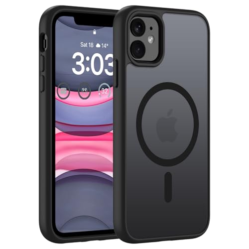 ORDA für iPhone 11 Hülle 6.1 Zoll Kompatibel mit MagSafe,Magnetisch Handyhülle für iPhone 11 Case Durchscheinende Matt Rückseite Dünn Stoßfest Schutzhülle Schwarz