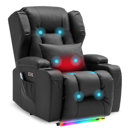 SAMERY Relaxsessel Elektrisch Massagesessel Fernsehsessel mit Liegefunktion Vibration Heizung, Relaxsessel & -liegen mit LED/USB, Kinosessel TV Sessel Wohnzimmer Schlafzimmer Schwarz 7815