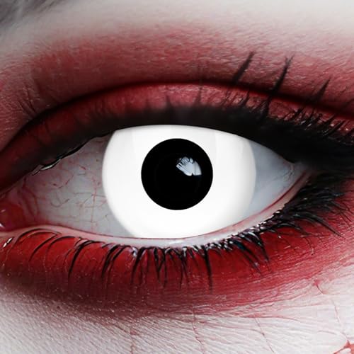 Kontaktlinsen Halloween Weiß Ohne Stärke - 2 Stück(1 Paar) Farbige Kontaktlinsen Halloween mit Kontaktlinsenbehälter für Vampir, Zombie Fasching Cosplay(0.0 Dioptrien, Tageskontaktlinsen)