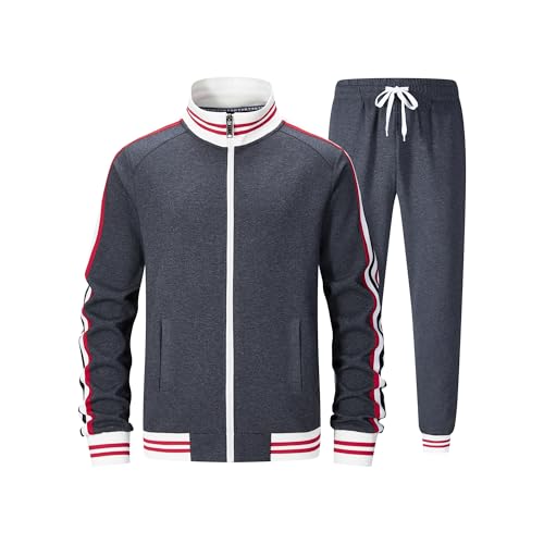 ZPB Herren Trainingsanzug Jogginganzug Sportanzug Fußball Sporthose Männer Hoodie Hose für Gym Tracksuit-Dak Grey-XL