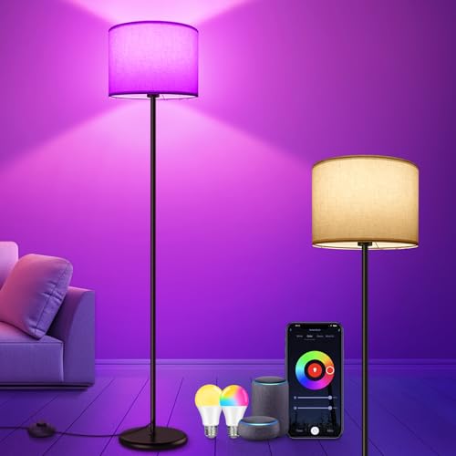 AmazeFun LED Stehlampe Dimmbar, 156cm RGB Stehlampe Wohnzimmer,Steuerbar via App Kompatibel mit Alexa/Google Assistant,16 Millionen Farben,DIY-Modus,Musikmodus & Timing-Funktion, WiFi E27 Standlampe