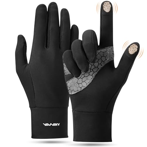 YANIKY Laufhandschuhe Touchscreen Handschuhe Herren Damen Leichte Sport Handschuhe Unisex Winddicht Winter Fahrradhandschuhe rutschfest Winterhandschuhe für Laufen Fahren Radfahren (Schwarz, L-XL)