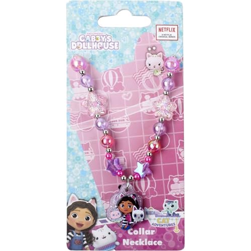 Gabby's Dollhouse Kinder-Halskette mit Anhänger und dekorativen Perlen in Stern- und Blumenform, offizieller Schmuck für Mädchen ab 3 Jahren, ideales Geschenk und symbolisches Spiel