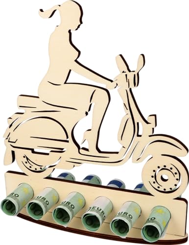 XL Geldgeschenk aus Holz Motorroller|Motorrad|Moped|Geschenkidee|Gutscheinverpackung|witziges Geschenk|Geldgeschenk für Frauen und Männer (Motorroller)