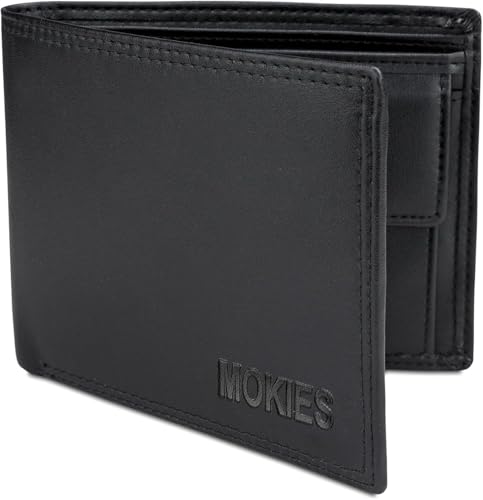 MOKIES Geldbörse Herren – RFID-Schutz – Slim & Flach – Hochwertige Herren-Geldbörse aus Echtleder (Schwarz)