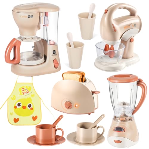Spielzeug ab 3 Jahre - kinderküche zubehör mit Kinder kaffeemaschine ,Mixer kinderküche ,Toaster and kinderschürze ,Geschenk mädchen & Junge 3 4 5 6 7 Jahre