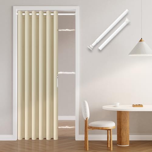 Jilron Türvorhang Ohne Bohren: Einfache Montage Mit Teleskopstange & Magnetischem Verschluss – Schutz Der Privatsphäre Im Raum (Cremeweiß-H201 x B130 cm)