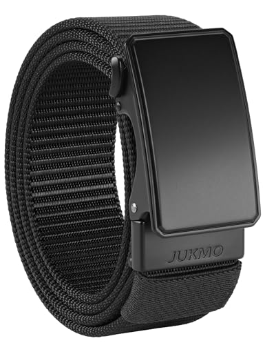 JUKMO Automatik Gürtel Herren, Nylon 3,8cm Ratsche Gürtel (Schwarz, M-für Taille 91cm-105cm (Länge 125cm))