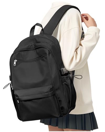 Schulrucksack Damen Leichter Rucksack Schule Schwarz 14 Zoll Laptop Reiserucksack, Travel Backpack Schultaschen für Mädchen Jungen Teenager, School bag College Bookbag Boys Men Causal Work Daypack
